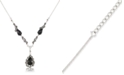 Macy's Marcasite and Faceted Onyx Teardrop Pendant+18" Chain in Sterling Silver
